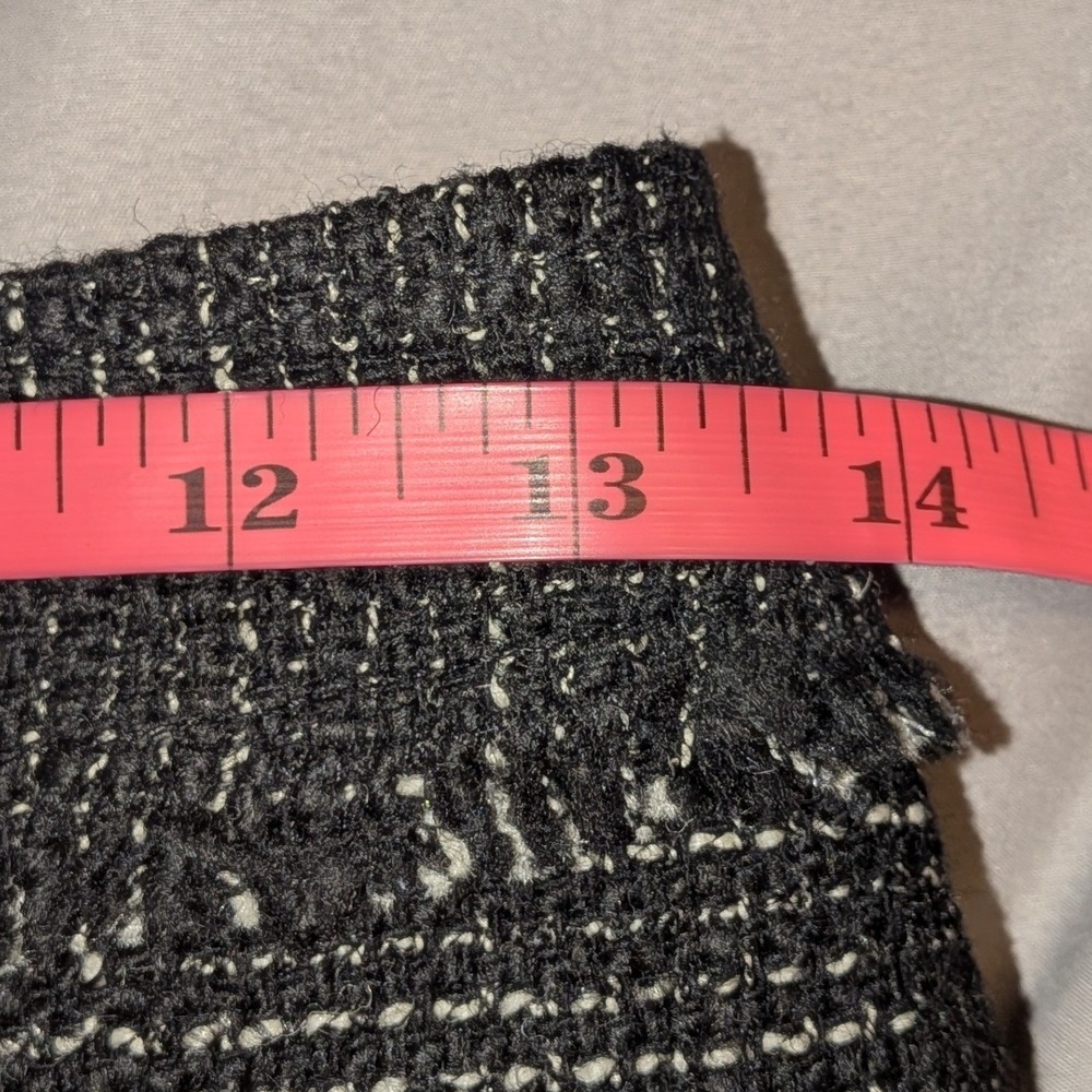 Ann Taylor Black White Wool Blend Tweed Boucle Pencil Skirt Fringe Waist 2 - Picture 7 of 8
